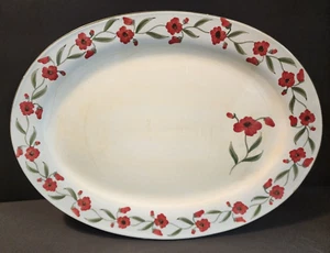 Brushes Handpainted Stonemite Oval Platters by K.I.C. Red Floral Design - Picture 1 of 7