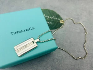 TIFFANY & Co Atlas Dog Tag Plate Ball Chain Necklace Pendant Silver Pouch or Box - Picture 1 of 14