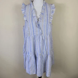 Vineyard Vines Dress Womens Large Pebble Grey Tiered Ruffle Linen Sleeveless New - Picture 1 of 19