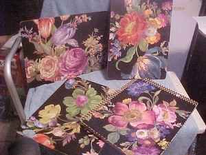MacKenzie Childs Black Flower Market Set Of 4 Placemats MINTY - Picture 1 of 10