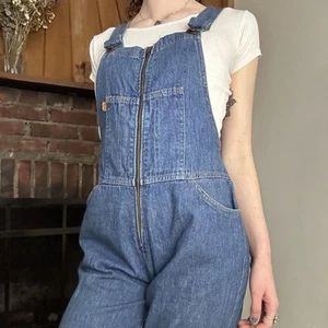1970s Levi’s Zip Front Overalls Denim Orange Tab Jumpsuit Womens Small Tall - Picture 1 of 8