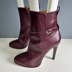 Ralph Lauren Collection Ankle Boots size 40 / 10 Burgundy Heel Buckle Italy - Picture 1 of 12
