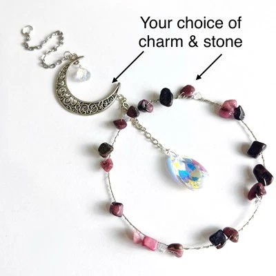 Colgante móvil de piedra natural y luna personalizado - Decoración de jardín SunCatcher con cuentas a mano Foto 1 de 2