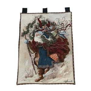 WINDGEPEITSCHTER WEIHNACHTSMANN Weihnachten Urlaub Schnee Wandteppich Wandbehang 34” x 26” - Bild 1 von 4