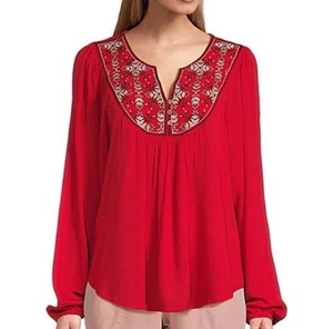 Nurture by Westbound rot Langarm bestickt Boho Tunika Bluse Top Größe 3X - Bild 1 von 6
