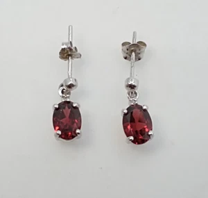 9ct White Gold Dangle Earrings Red Cubic Zirconia Stones - Picture 1 of 11