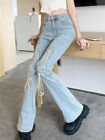 Fashion Womens High Waist Denim Flared Jeans Straight Pant Bell Bottoms Trousers