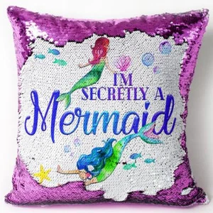Mermaid Cushion Cover Girls Pink Magic Sequin Reveal Birthday Gift KC72 - Picture 1 of 5