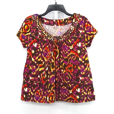 Camisa pulóver St Johns Bay para mujer talla PM roja púrpura con cuentas cuello redondo Foto 1 de 4