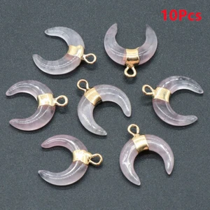 10Pcs 18x15x4mm Natural Rose Quartz Gilding Ox Horn C Shape Moon Pendant HT1764 - Picture 1 of 4