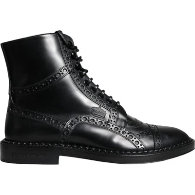 DOLCE & GABBANA Zapatos Cuero Negro Con Cordones Medio Pantorrilla Botas Hombres EU40 /US7 1270usd Foto 1 de 4