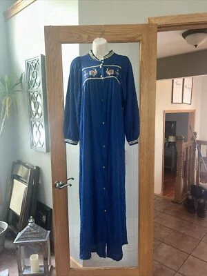 Gilead Robe SZ L Blue 4902 Button Down Cross Stitch Embroidered Cottage Core - Image 1 of 4