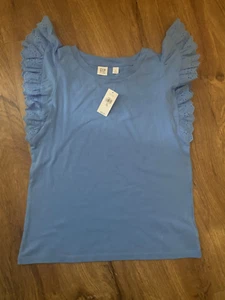 GAP Kids Girl's Blue Shirt with Eyelet Ruffles XL 12 NWT - Picture 1 of 5