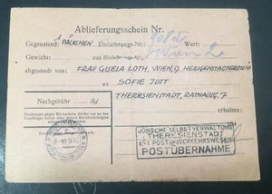 Holocausto 1944 Ruckschein con Cubierta de Estampilla de Mano de Theresienstadt Gisela Loth RARA - Imagen 1 de 4