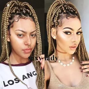 Box Braided Wigs 40 inch Long Ombre Blonde Hand Braided 13x6 Lace Frontal Twist - Picture 1 of 14
