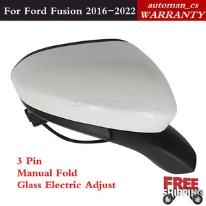 White Right Passenger Side Mirror 3Pin Manual Fold For Ford Fusion 2016-2020 - Picture 1 of 11