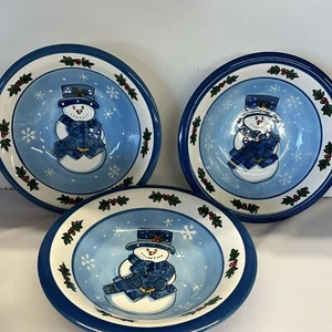 Set of 12 Vintage Blue  Libbey Snowman Christmas Holiday Bowls, Great Condition - Picture 1 of 8