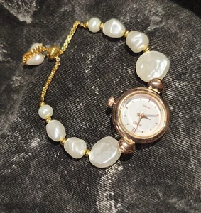 Vintage Gold Pearl Damenuhr, zierliche Golduhr, minimalistische Uhr, Vintage " - Bild 1 von 6