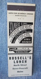 Russell's Lunch Dover - Foxcroft Maine Vintage Matchbook Cover LC11 - Picture 1 of 2