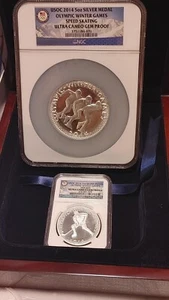 2014 USOC Sochi Olympics 1 Oz & 5 Oz Silver Serial # Set NGC Wood Case 1775 - Picture 1 of 8