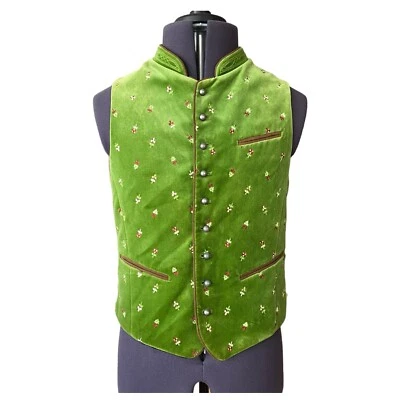 Stockerpoint Waistcoat Green Velvet Floral Traditional Bavarian Men's EU46 UK36 - Image 1 of 4