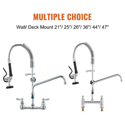 VEVOR Commercial Faucet Pre-Rinse Sprayer Kitchen Sink Deck/Wall Mount 21"-47"