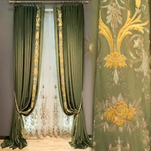 Custom green velvet embroidery thick French cloth curtain tulle drape C1774 - Picture 1 of 12