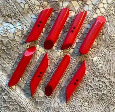 Set of 4 Vintage 1950's RED Lucite Toggle Buttons 2 Sizes - Image 1 of 4