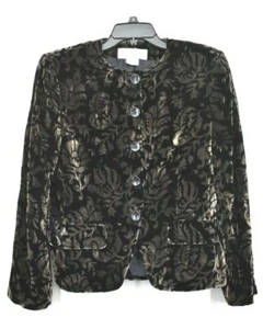Jones New York Womens Brown Velvet Floral Print Button Front Blazer Coat 10 - Picture 1 of 12