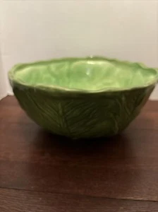 Vintage Large 1976 Duncan Glazed Green Ceramic Cabbage Leaf Serving Bowl Signed - Picture 1 of 7