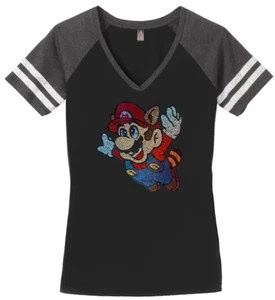 Camiseta para mujer Super Mario 3 Camiseta para mujer Camiseta S-4XL Bling Cuello en V - Imagen 1 de 2