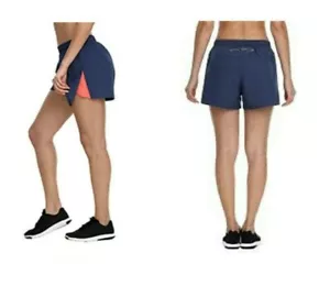 BALEAF 2-IN-1 WOMENS RUNNING SHORT XL MESH SPLIT LEG BACK ZIPPER POCKETED NAVY - Picture 1 of 3
