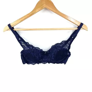 Oroton Bra Contour Size 10A Navy Blue Floral Lace Underwire Padded Semi Sheer - Picture 1 of 8