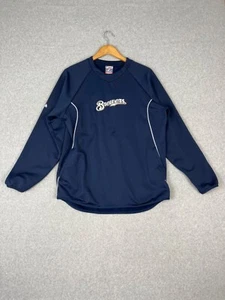 Milwaukee Brewers Windbbreaker Mens L Blue Majestic Threma Base Batting Practice - Picture 1 of 11