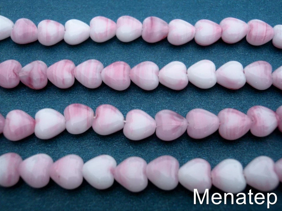 50 cuentas de corazón de vidrio checo de 6x6 mm: cuarzo rosa Foto 1 de 1