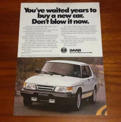SAAB 900 TURBO MAGAZINE ADVERTISEMENT PRINT AD DON'T BLOW IT NOW  - Image 1 of 4