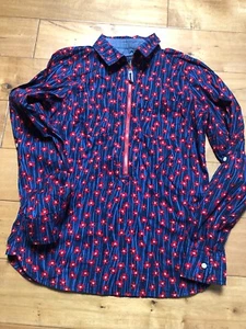 Tommy Hilfiger Langarmshirt blau rot geblümt 3/4 Reißverschluss Rollriegel XS sehr guter Zustand - Bild 1 von 8