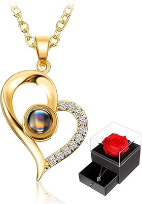 Necklace Gift for Girlfriend I Love You in 100 Languages Projection Pendant Neck - Image 1 of 4