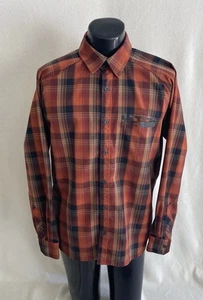 Merrell Shirt Men’s Medium Orange Plaid Opti Wick UPF +30 Long Sleeve Button Up# - Picture 1 of 12