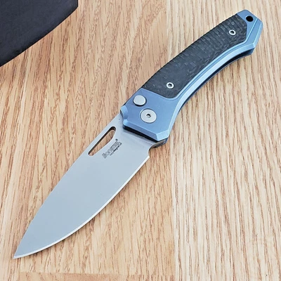 LionSTEEL Twain Folding Knife 3.13" CPM MagnaCut Steel Blade Titanium/CF Handle - Image 1 of 4