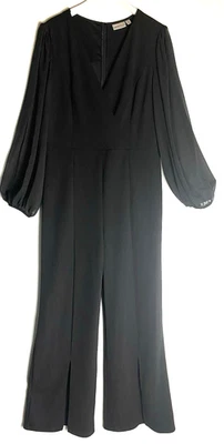 Mono Premier Amour para mujer talla 16 negro cuello en V profundo mangas transparentes formal elegante Foto 1 de 4