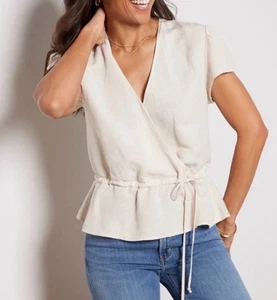 Anthropologie Cloth & Stone Peplum Top XS Linen Blend Preppy Neutral Minimalist - Picture 1 of 16
