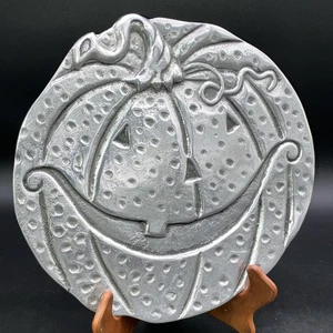 HEAVY SOLID Metal Pumpkin Tray Decor Plate Fall Autumn Halloween RARE - Picture 1 of 4