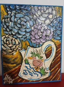 Quacksalber Tee Hortensie Gemälde von MAW BEAR - 14x18 handgemaltes Kunstwerk auf Leinwand - Bild 1 von 7