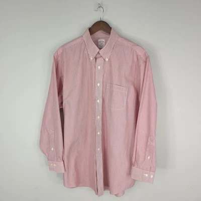 Camisa Brooks Brothers Para Hombre 17.5 4/5 Rojo Caramelo Rayas Sin Hierro 346 Abotonada Foto 1 de 4