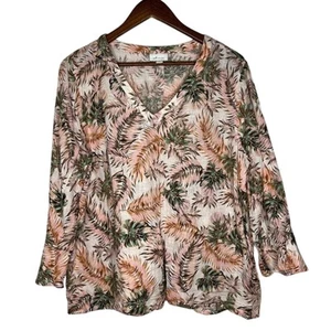 Top para mujer Jill Love de lino tropical estampado de palmeras L calce relajado manga larga - Imagen 1 de 7