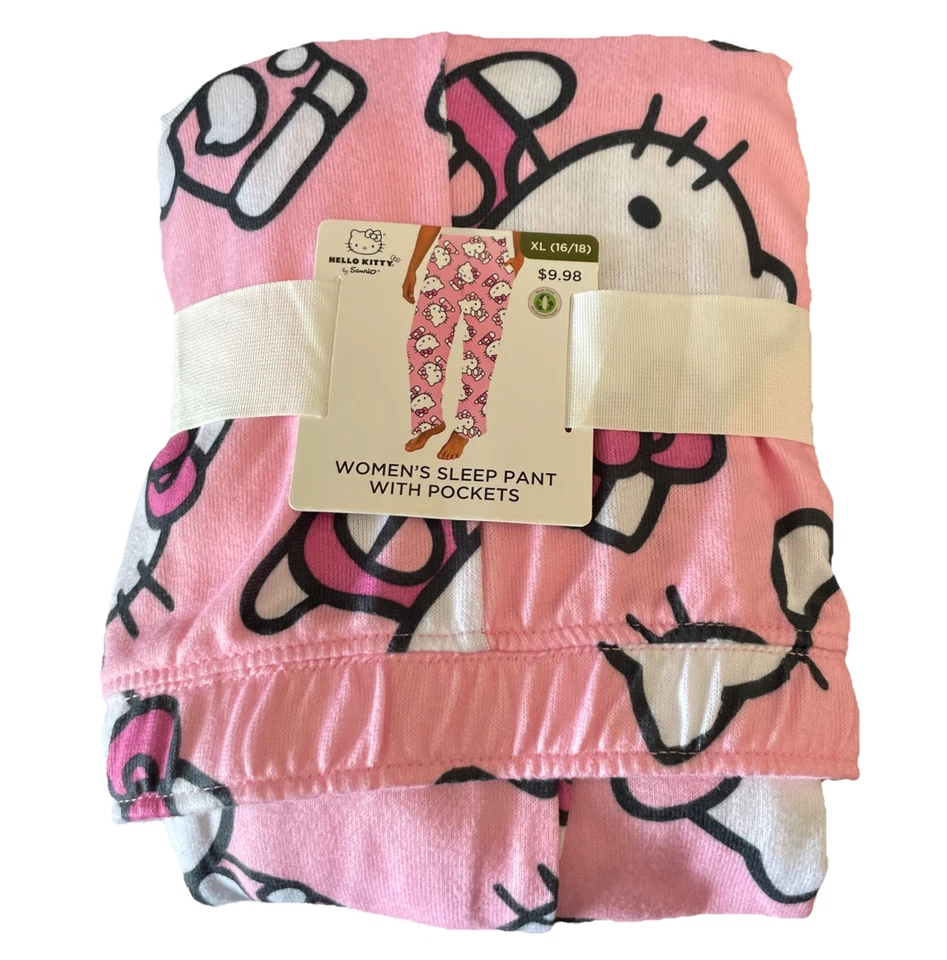 ¡NUEVO! PANTALONES DE DORMIR Hello Kitty/Mujer (XL) 16-18 Rosa Poliéster Nuevos con Etiquetas Foto 1 de 3