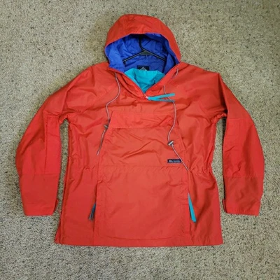 Columbia Anorak Cortavientos Para Hombre M Pullover Chaqueta Roja Con Capucha Canguro Bolsa  Foto 1 de 4