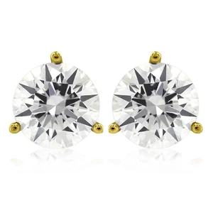 1.03ctw E SI2 Round Brilliant Earth Mined Certified Diamonds Yellow Gold Studs - Picture 1 of 6