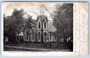 Pre-1907 CONGREGATIONAL CHURCH NICKERSON KANSAS ANTIQUE POSTCARD - Picture 1 of 2